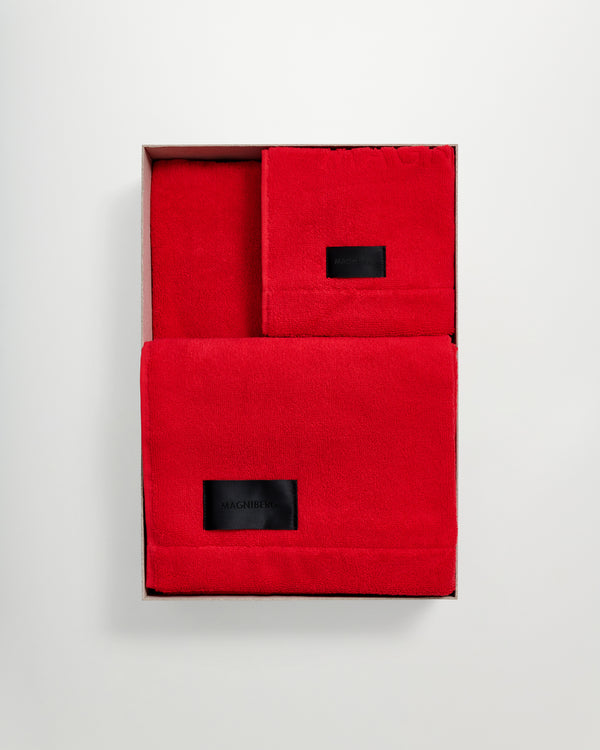 Holiday 3-piece towel set | Goji red terry