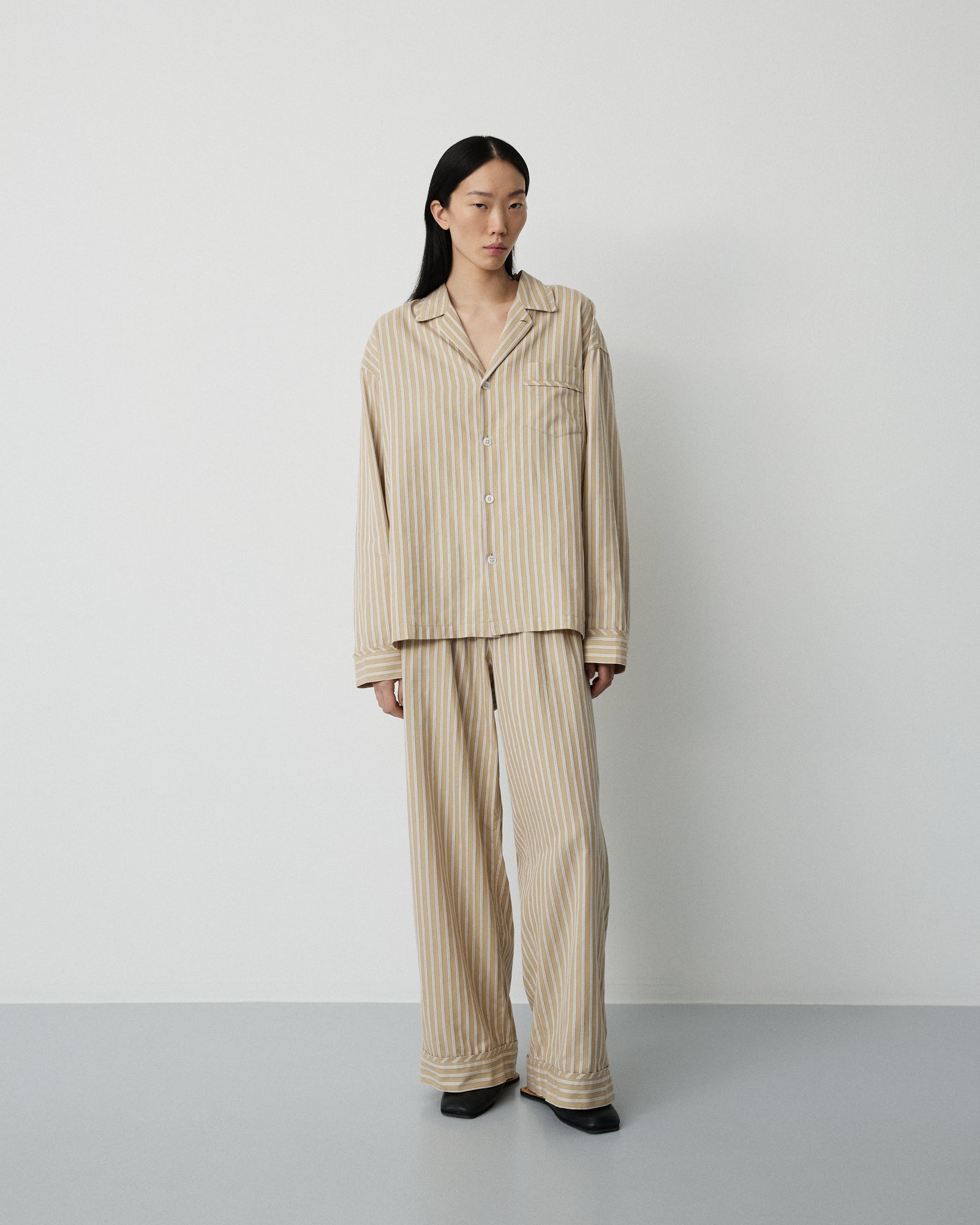 Club shirt | Stripe medium beige Oxford