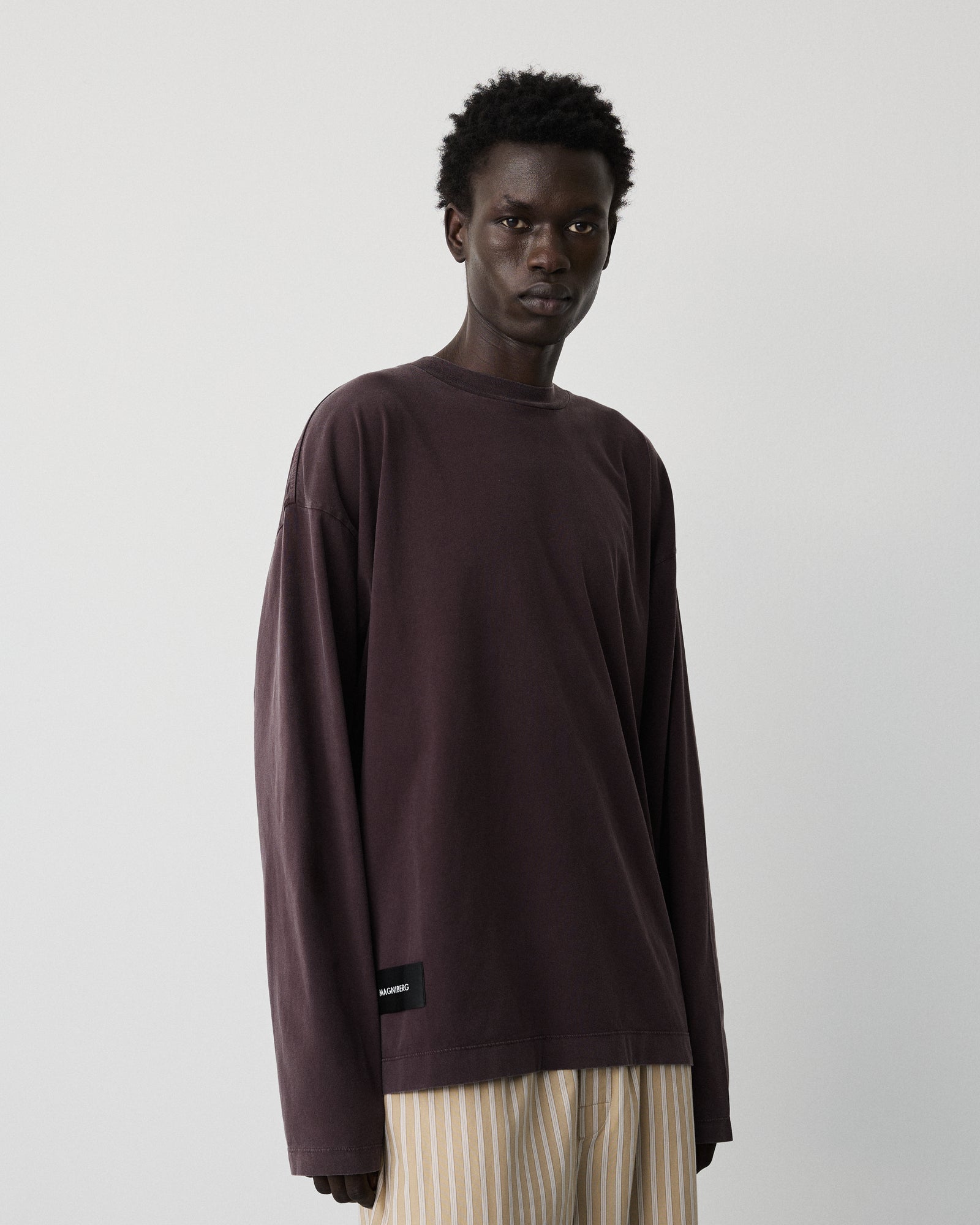 Full long sleeve t-shirt | Washed cherry brown jersey