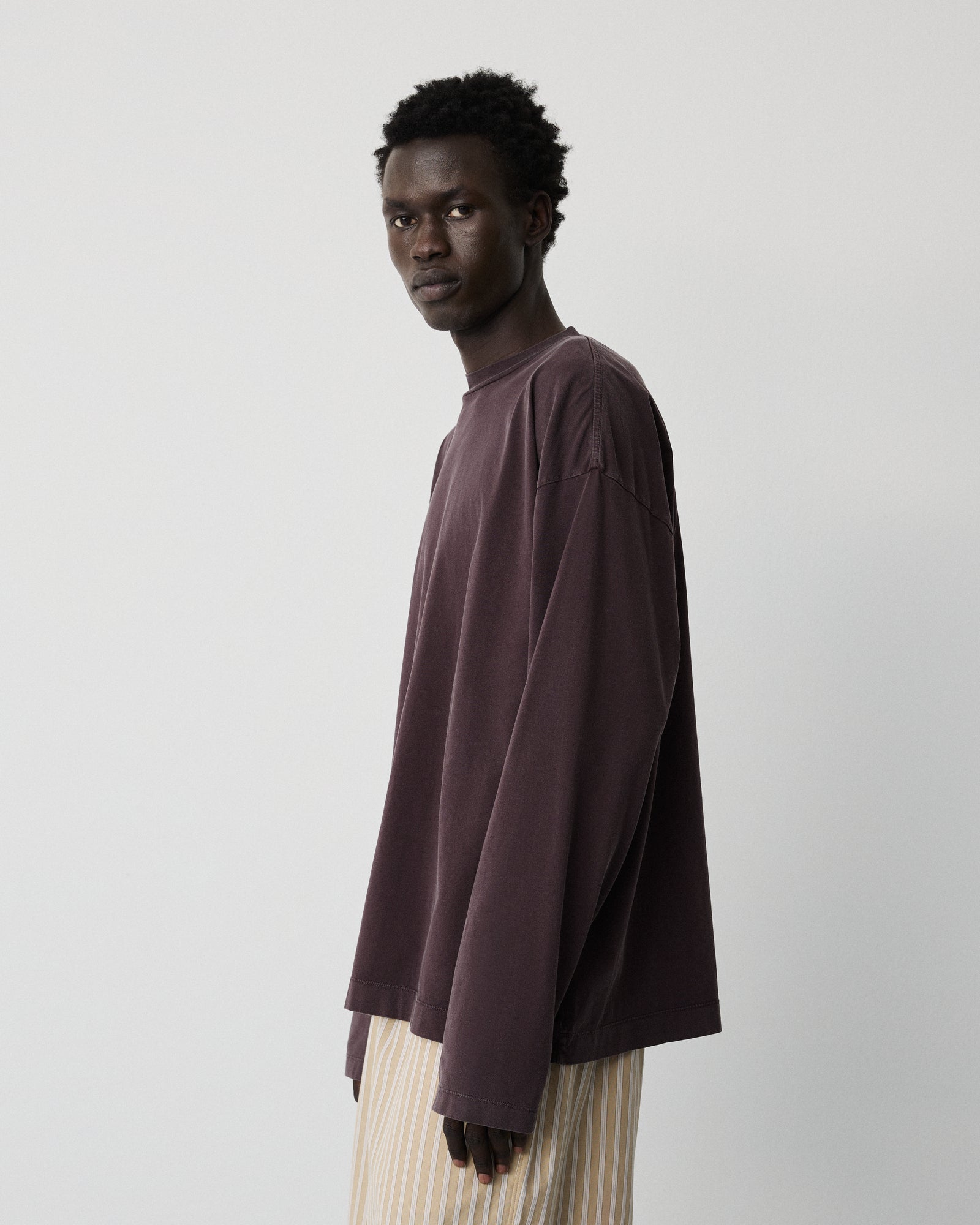 Full long sleeve t-shirt | Washed cherry brown jersey