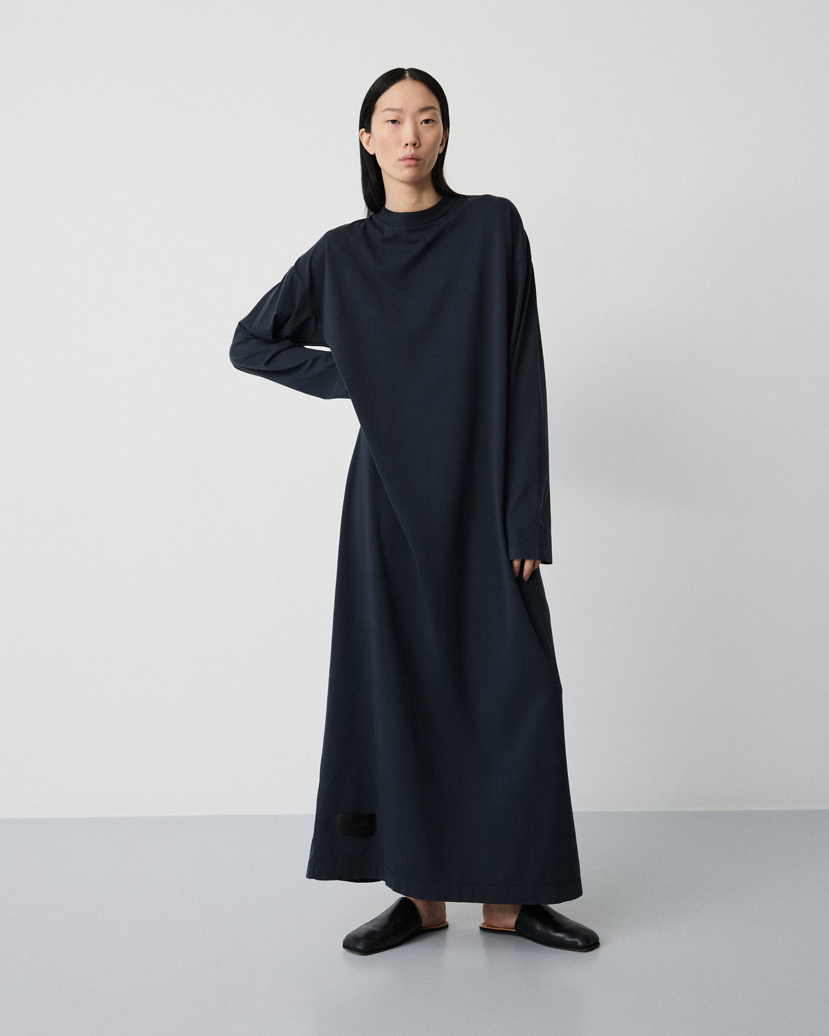 Full long sleeve dress | Washed black Jersey