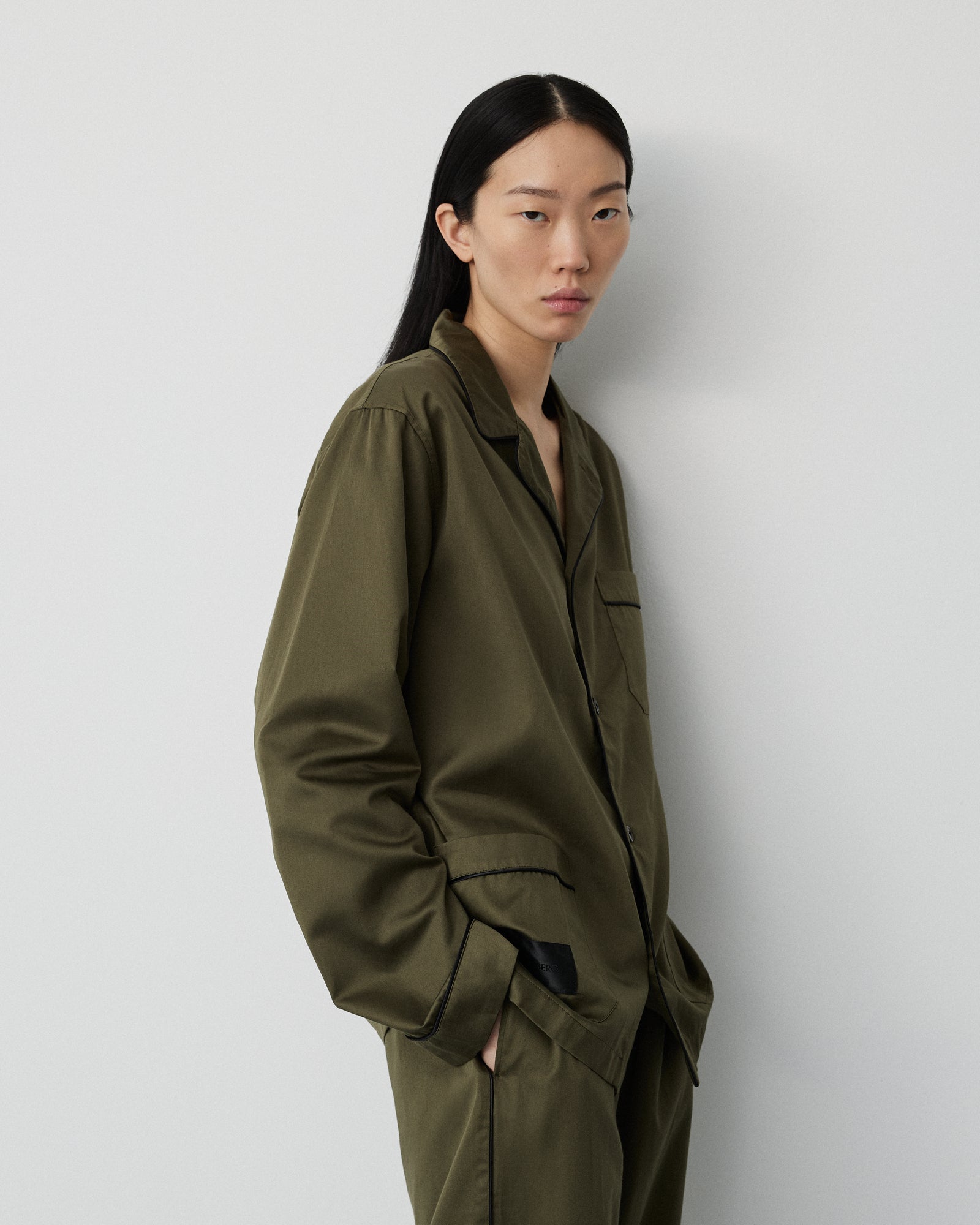 Sorbetto shirt | Olive green Sateen