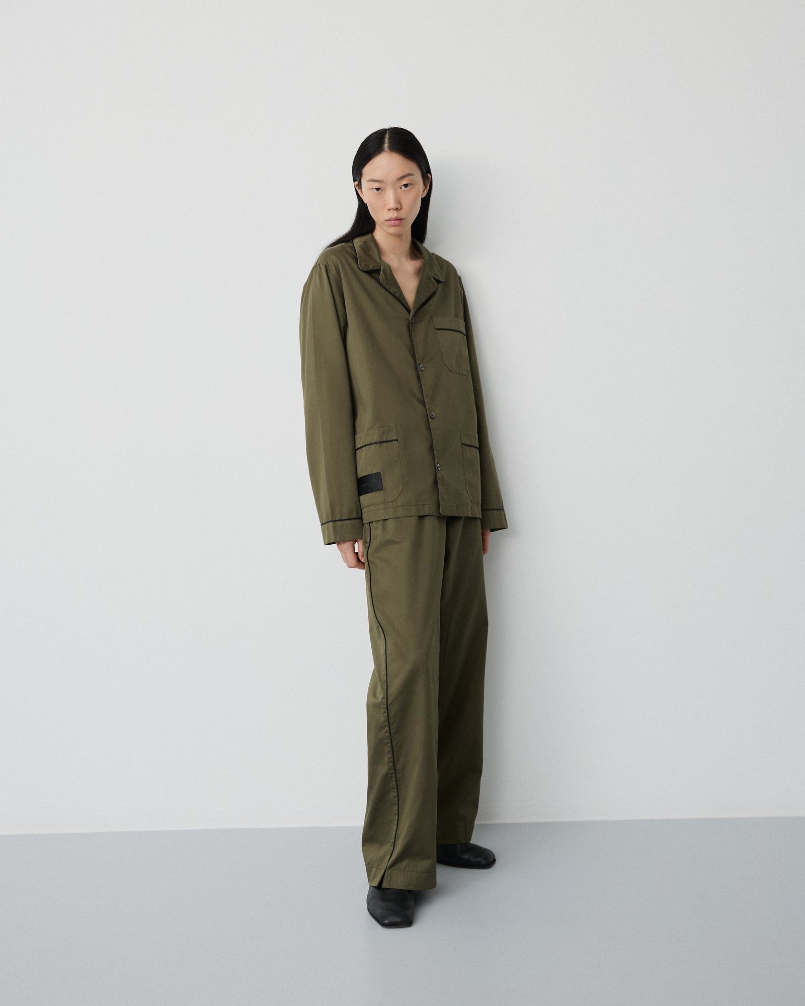 Sorbetto shirt | Olive green Sateen