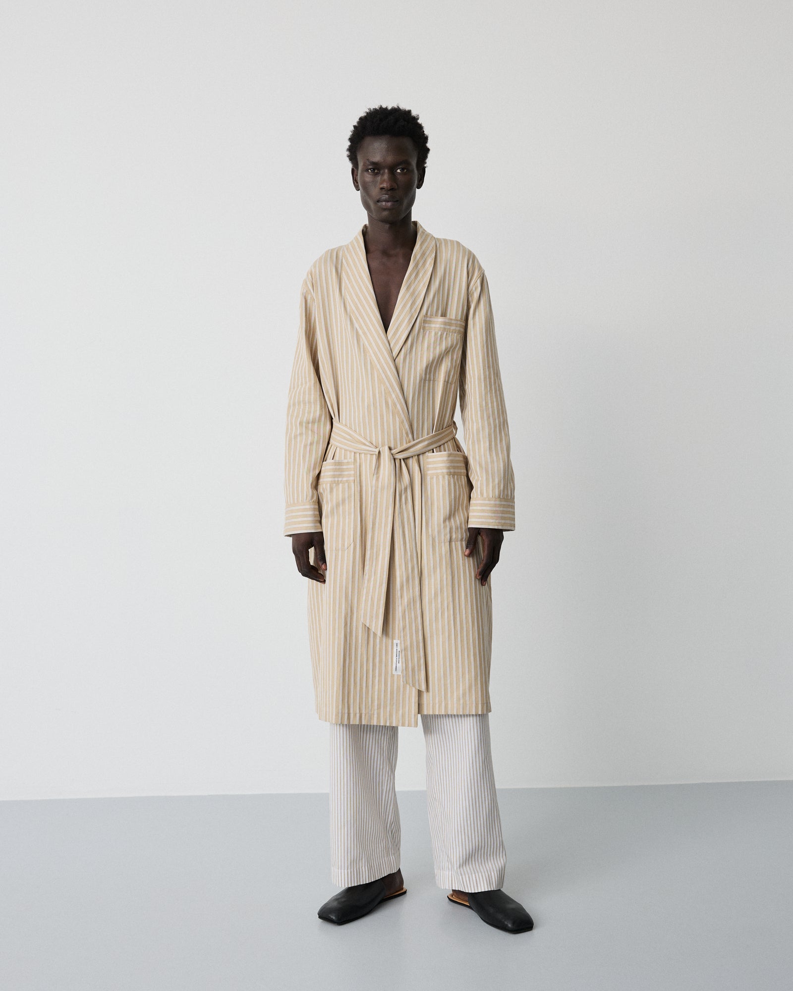 Voyage robe | Stripe medium beige Oxford