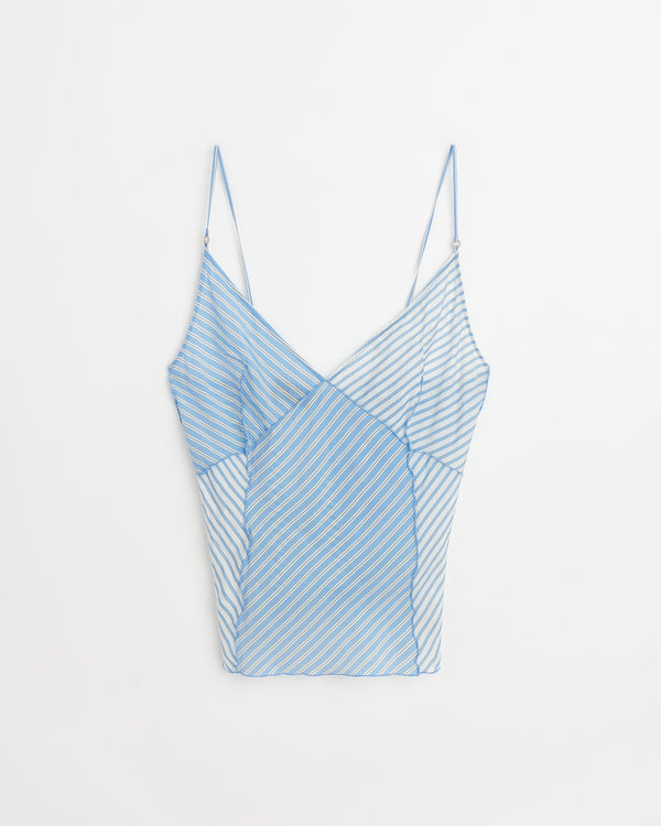 Tulip slip top | Blue stripes cupro