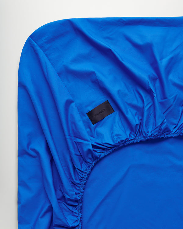 Mother fitted sheet | Italian blue Poplin
