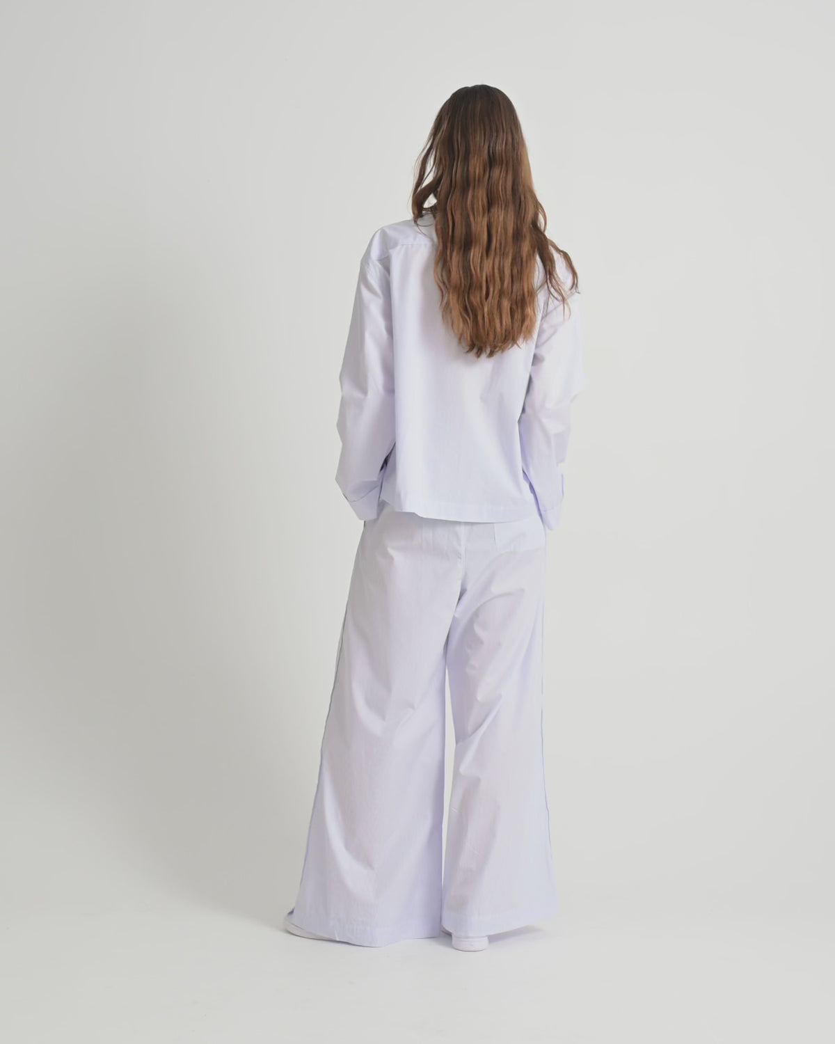 Space pants | Light blue stripes poplin