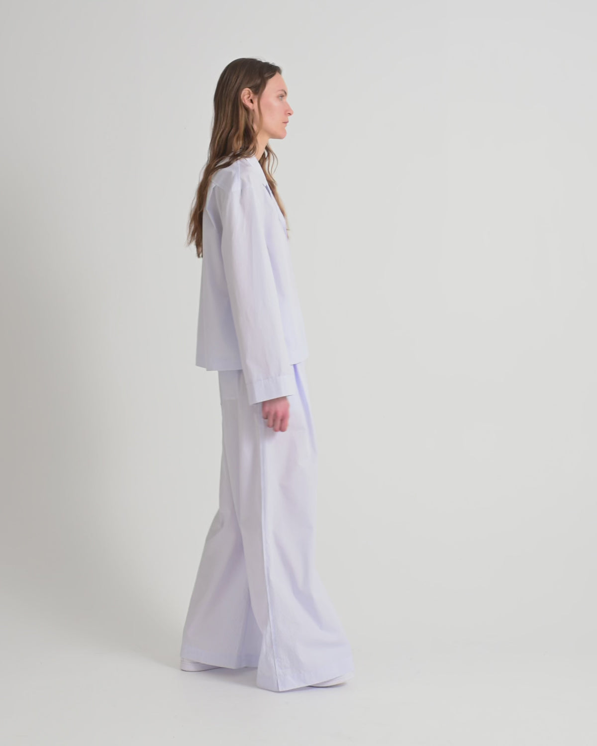 Space pants | Light blue stripes poplin